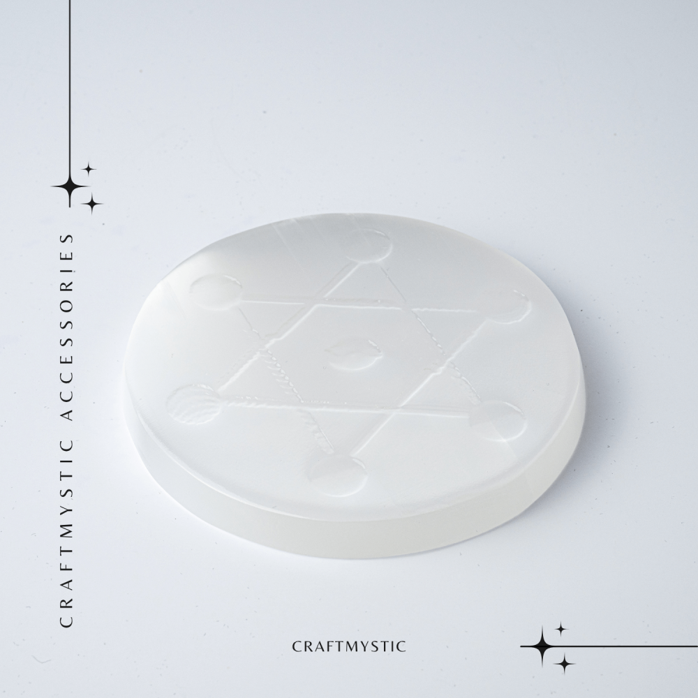 Disc Rotund din Selenit Natural 12cm – Placa cu Simbolul Metatron pentru Purificare si Protectie Energetica [7]