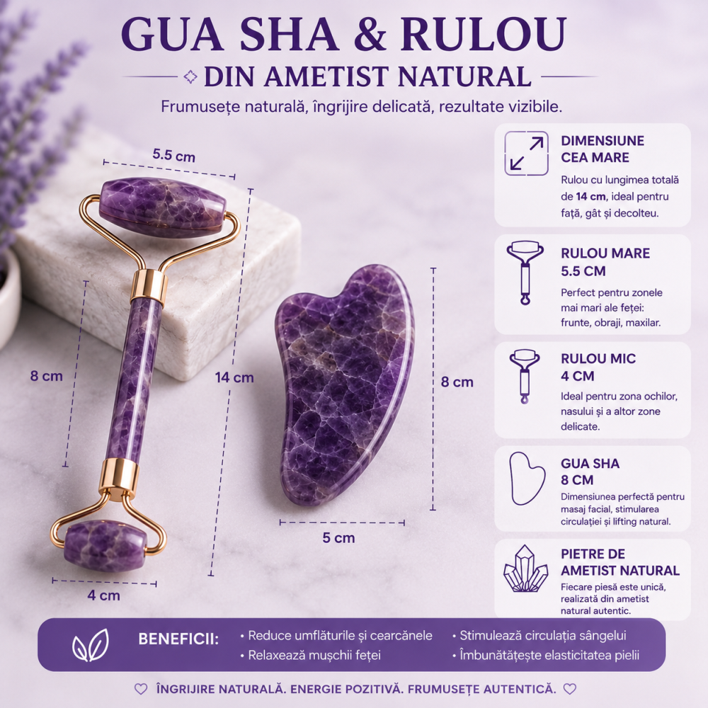 Set Gua Sha si Roller din Ametist Natural – Calm, Echilibru si Frumusete Radianta [5]