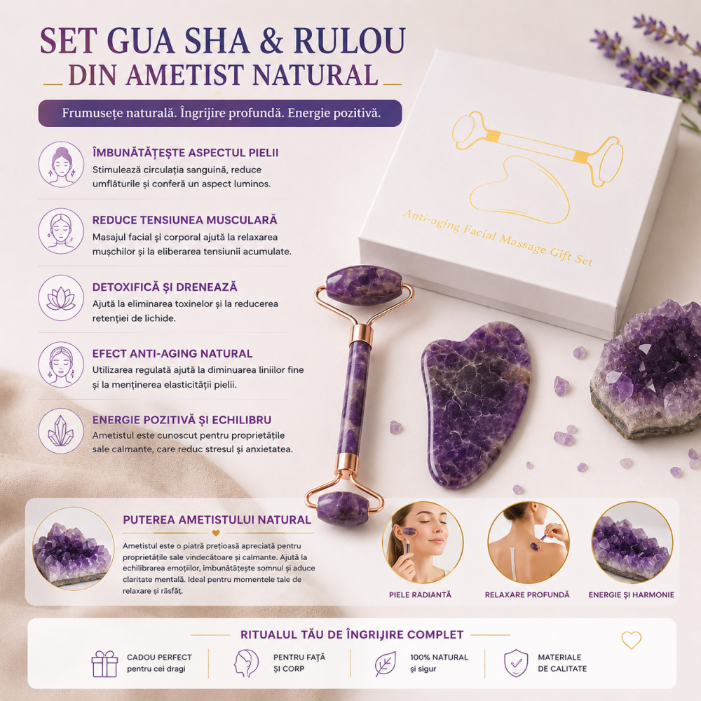 Set Gua Sha si Roller din Ametist Natural – Calm, Echilibru si Frumusete Radianta [3]