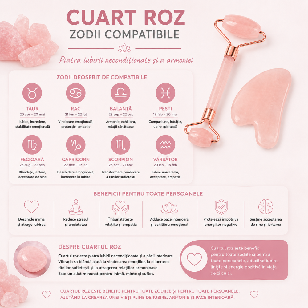 Set Gua Sha si Roller din Cuart Roz Natural – Frumusete, Relaxare si Energie Pozitiva [6]