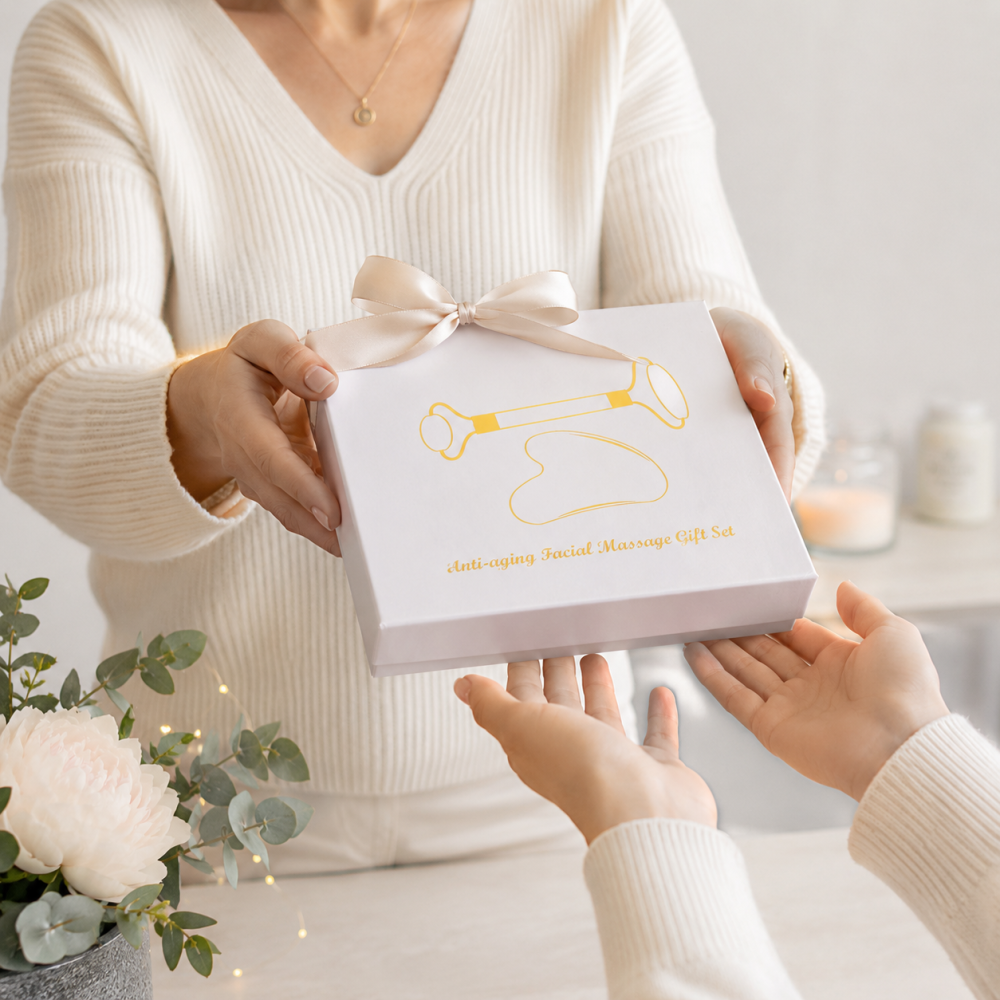 Set Gua Sha si Roller din Cuart Roz Natural – Frumusete, Relaxare si Energie Pozitiva [2]