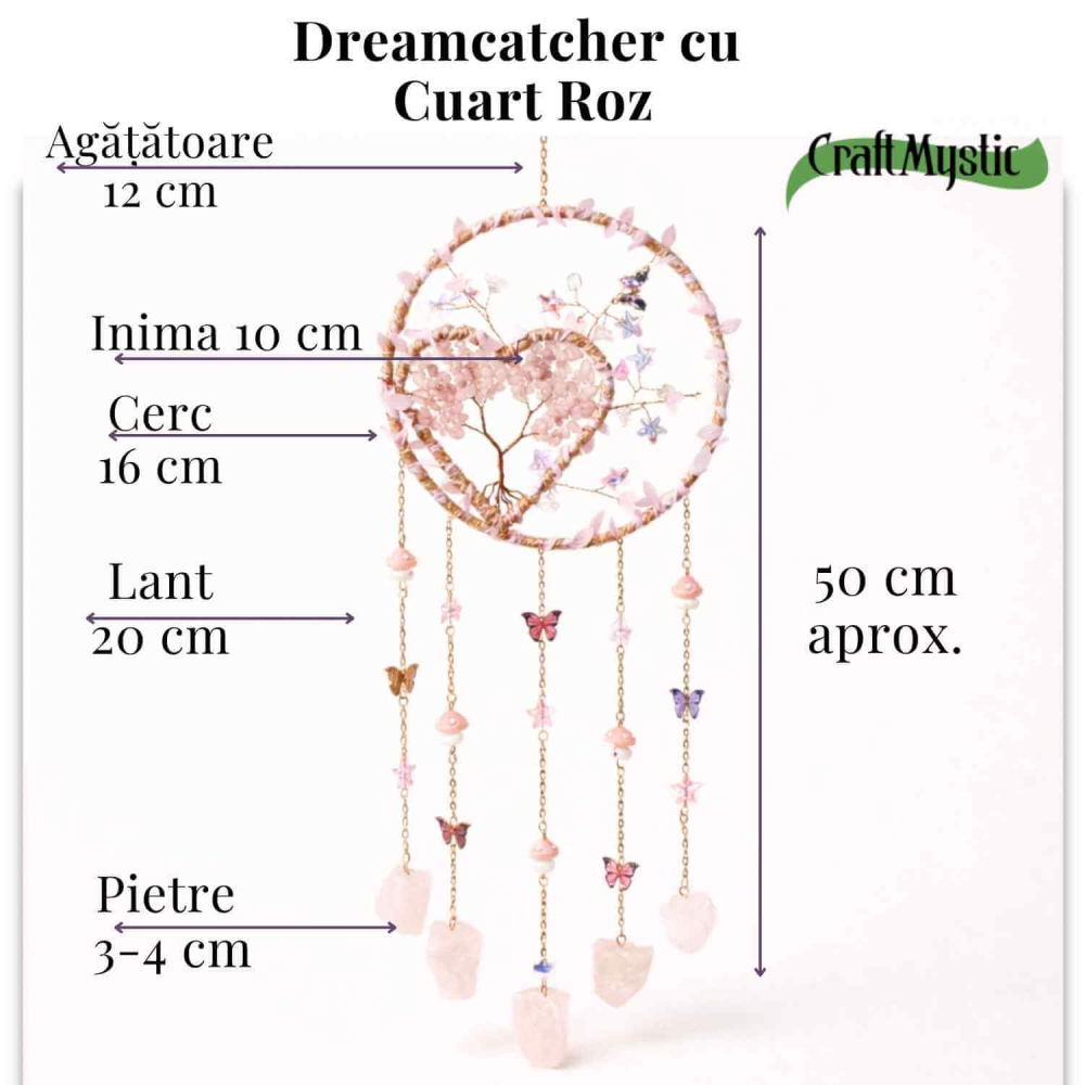 Dreamcatcher cu cuart roz, un simbol al blândeții, iubirii si linistii interioare [4]