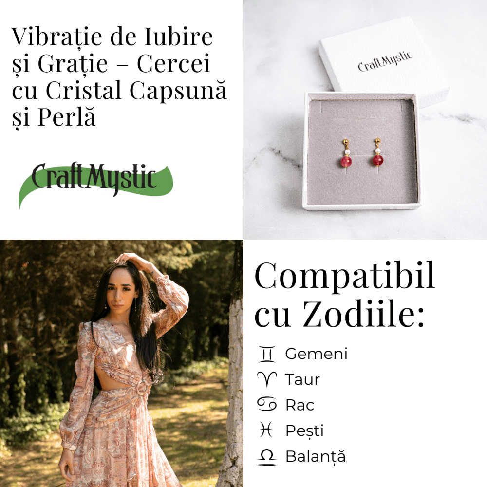 Vibratie de Iubire si Gratie – Cercei cu Perla si Cristal Capsuna [5]