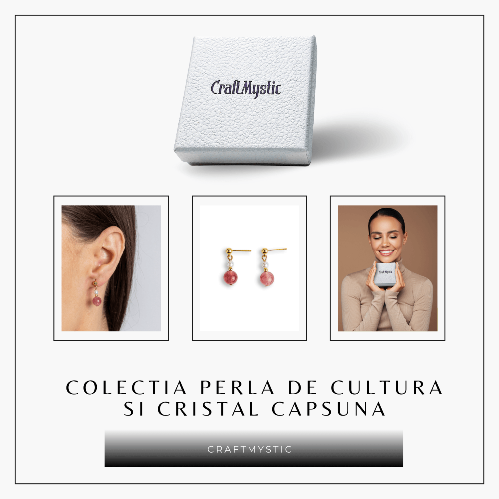 Vibratie de Iubire si Gratie – Cercei cu Perla si Cristal Capsuna [8]