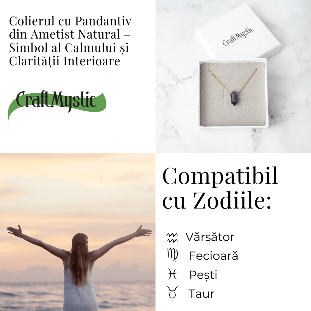 Calm si Echilibru – Colier din Ametist Natural cu Lant din Otel Inoxidabil [4]