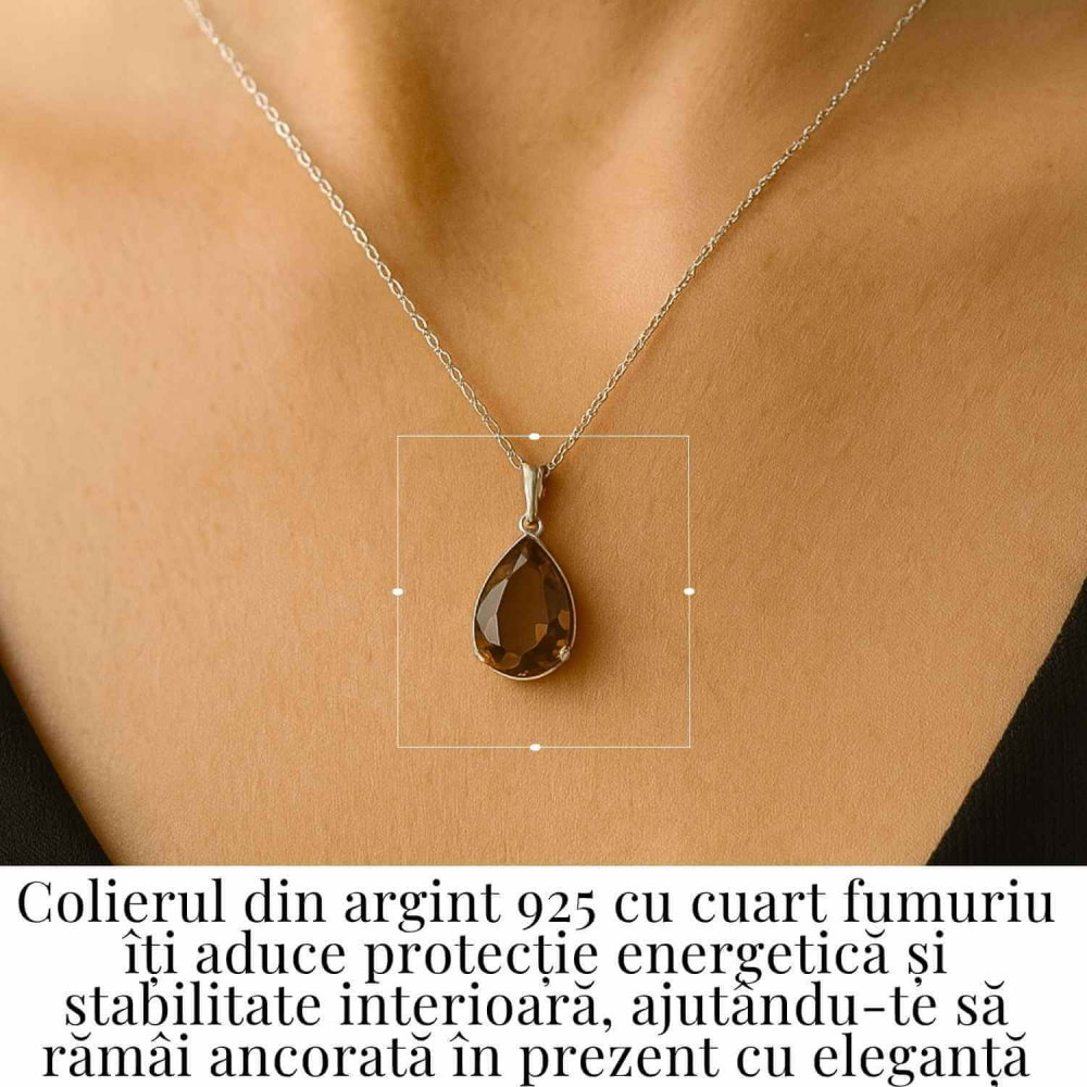 Echilibru si Protectie – Colier Cuart Fumuriu fatetat Lacrima Argint 925 [2]