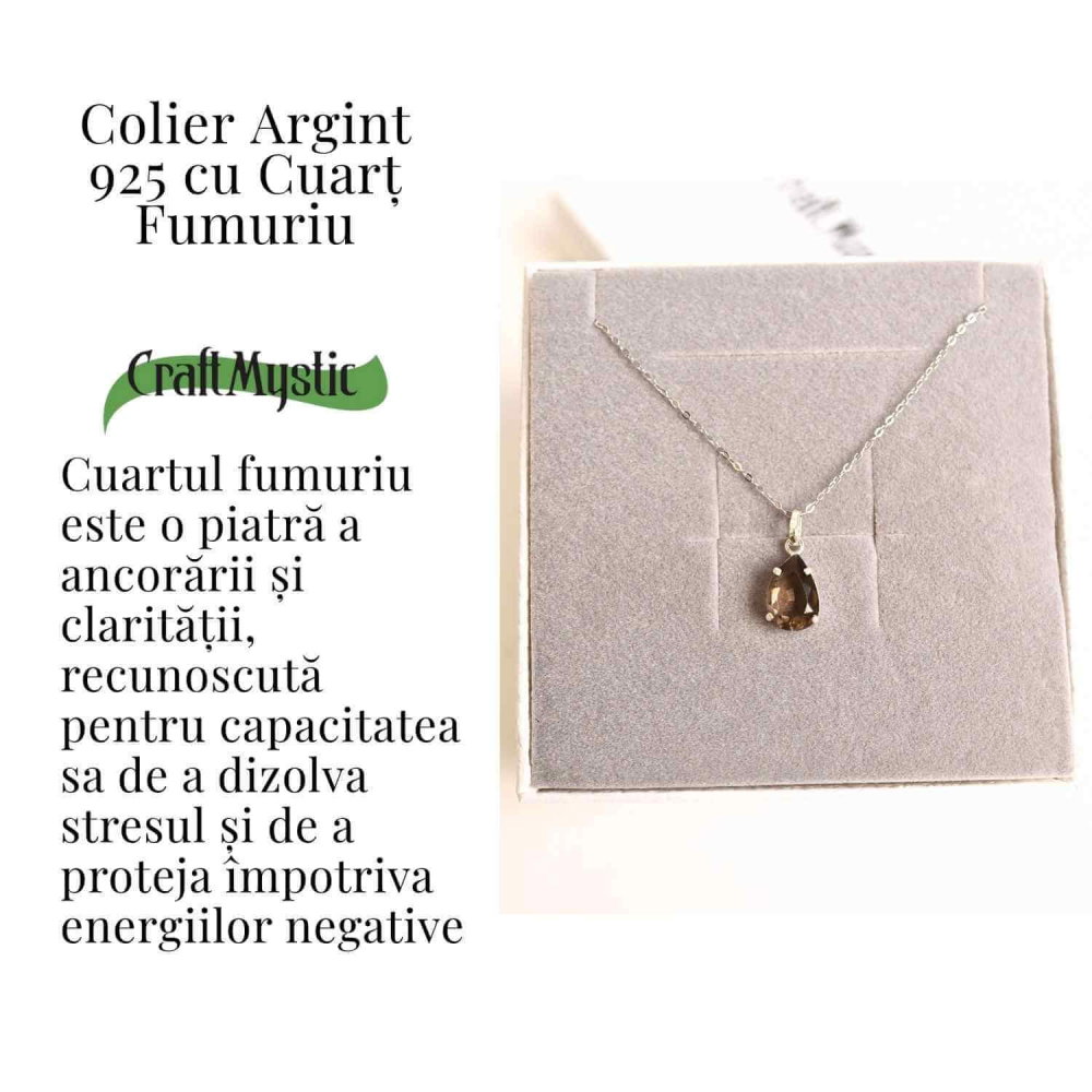Echilibru si Protectie – Colier Cuart Fumuriu fatetat Lacrima Argint 925 [3]