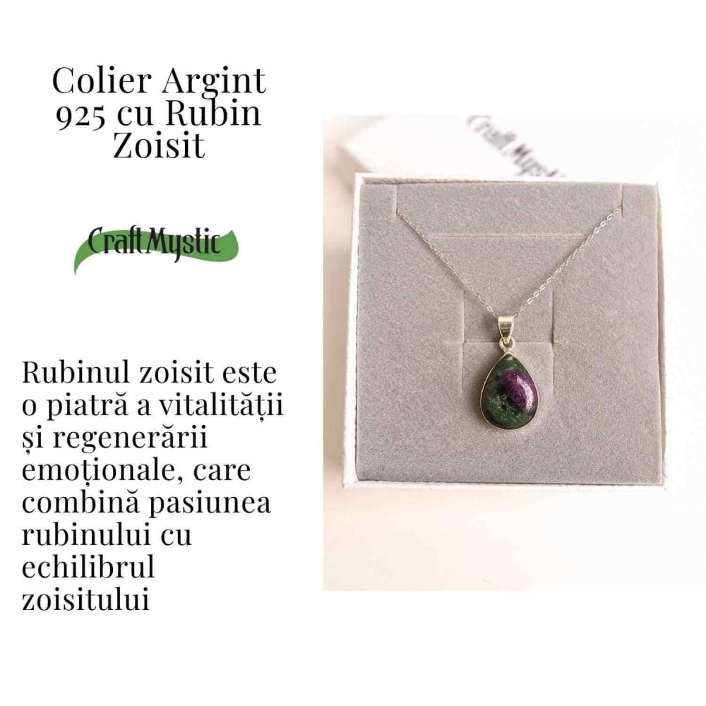 Curaj si Echilibru Emotional – Colier din Argint 925 cu Rubin Zoisit in Forma de Lacrima [3]