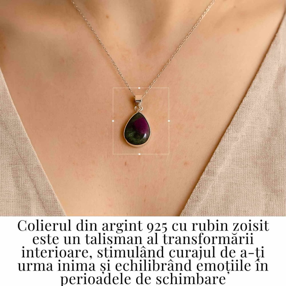 Curaj si Echilibru Emotional – Colier din Argint 925 cu Rubin Zoisit in Forma de Lacrima [2]