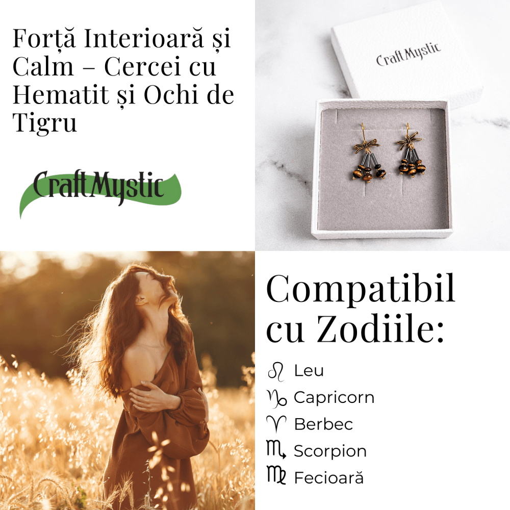 Forta Interioara si Calm – Cercei cu Hematit si Ochi de Tigru [5]