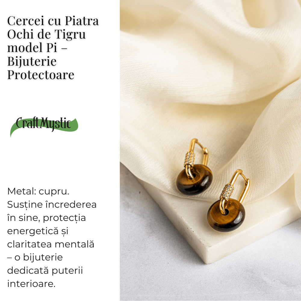 Bijuterie Protectoare – Cercei cu Piatra Ochi de Tigru model Pi [3]