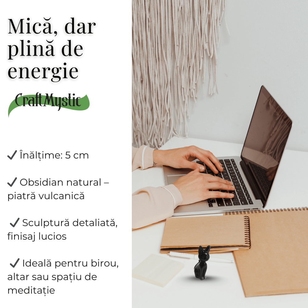 Paznica linistii – Pisicuta din Obsidian pentru Protectie si Claritate 5 cm inaltime [3]