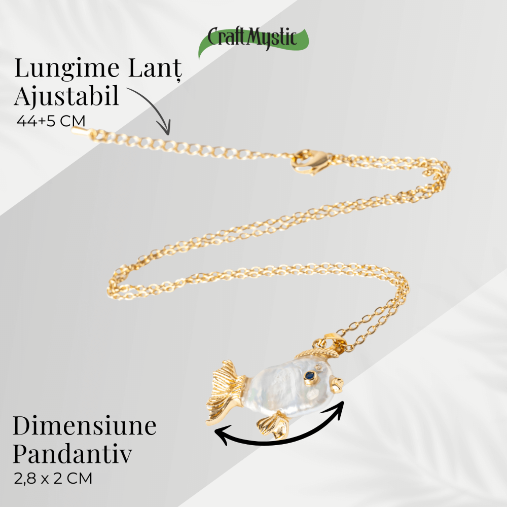 Noroc si Puritate – Colier Peste cu Perla Naturala, Placat Auriu [4]