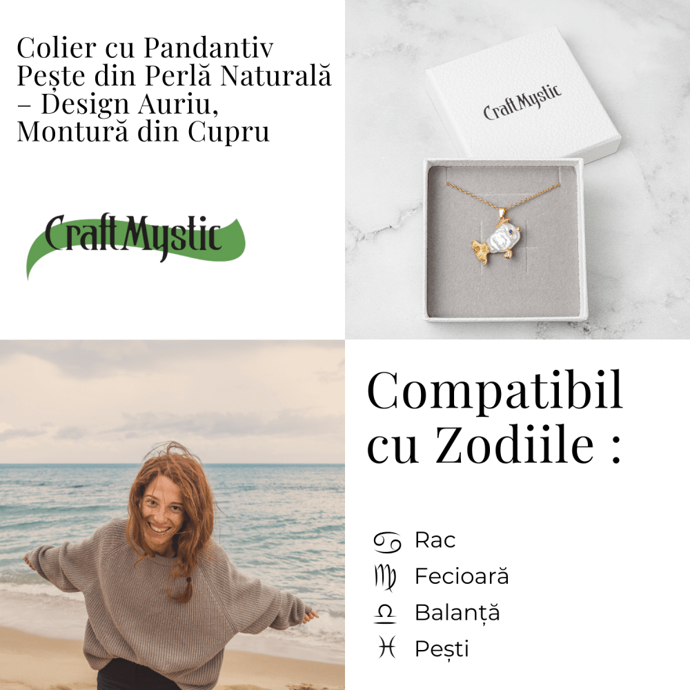 Noroc si Puritate – Colier Peste cu Perla Naturala, Placat Auriu [5]