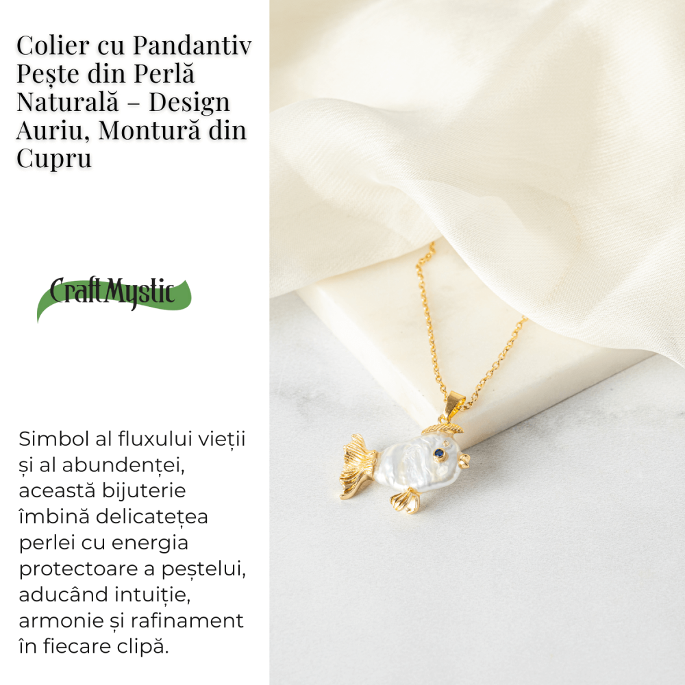 Noroc si Puritate – Colier Peste cu Perla Naturala, Placat Auriu [3]
