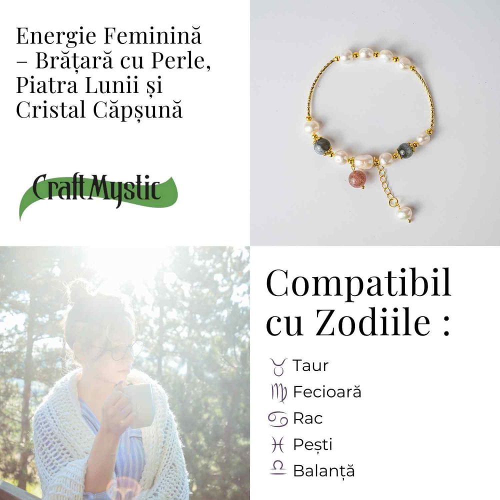 Energie Feminina– Bratara cu Perle, Piatra lunii si Cristal Capsuna [5]