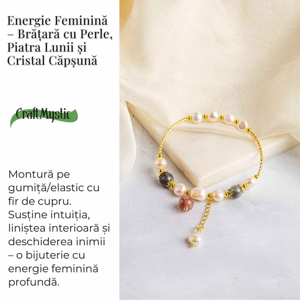Energie Feminina– Bratara cu Perle, Piatra lunii si Cristal Capsuna [3]
