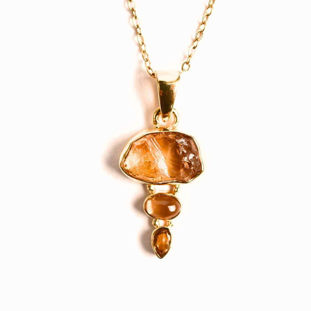 Energie Pozitiva si Prosperitate –Colier inox si pandantiv argint 925 placat cu aur de18k si Triplu Citrin [1]