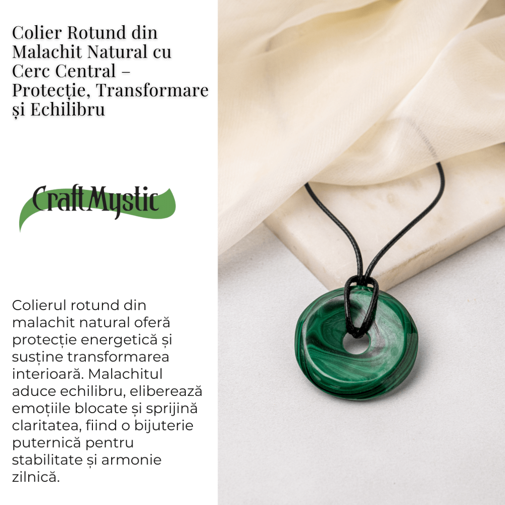Colier Malachit Natural Pi pe Snur Reglabil – Transformare, Protectie si Echilibru Interior [3]