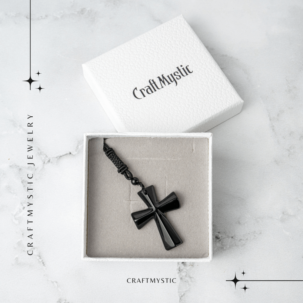 Putere si Protectie – Colier Cruce din Obsidian Natural [7]