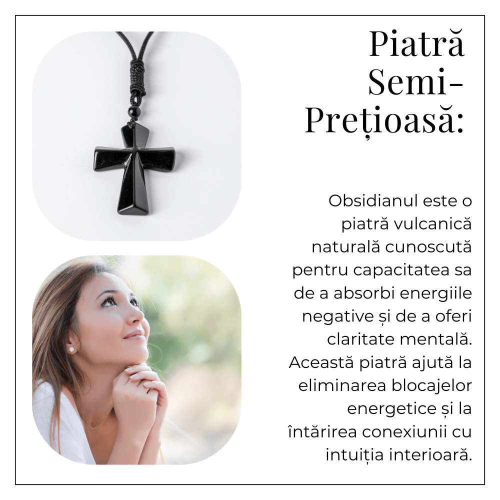 Putere si Protectie – Colier Cruce din Obsidian Natural [6]