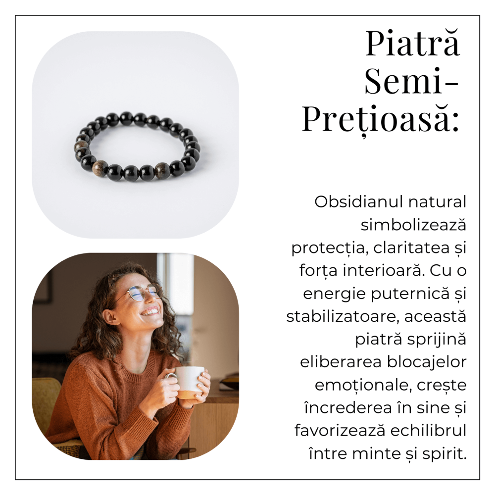 Claritate si Protectie – Bratara din Obsidian Auriu Natural de 8mm [6]