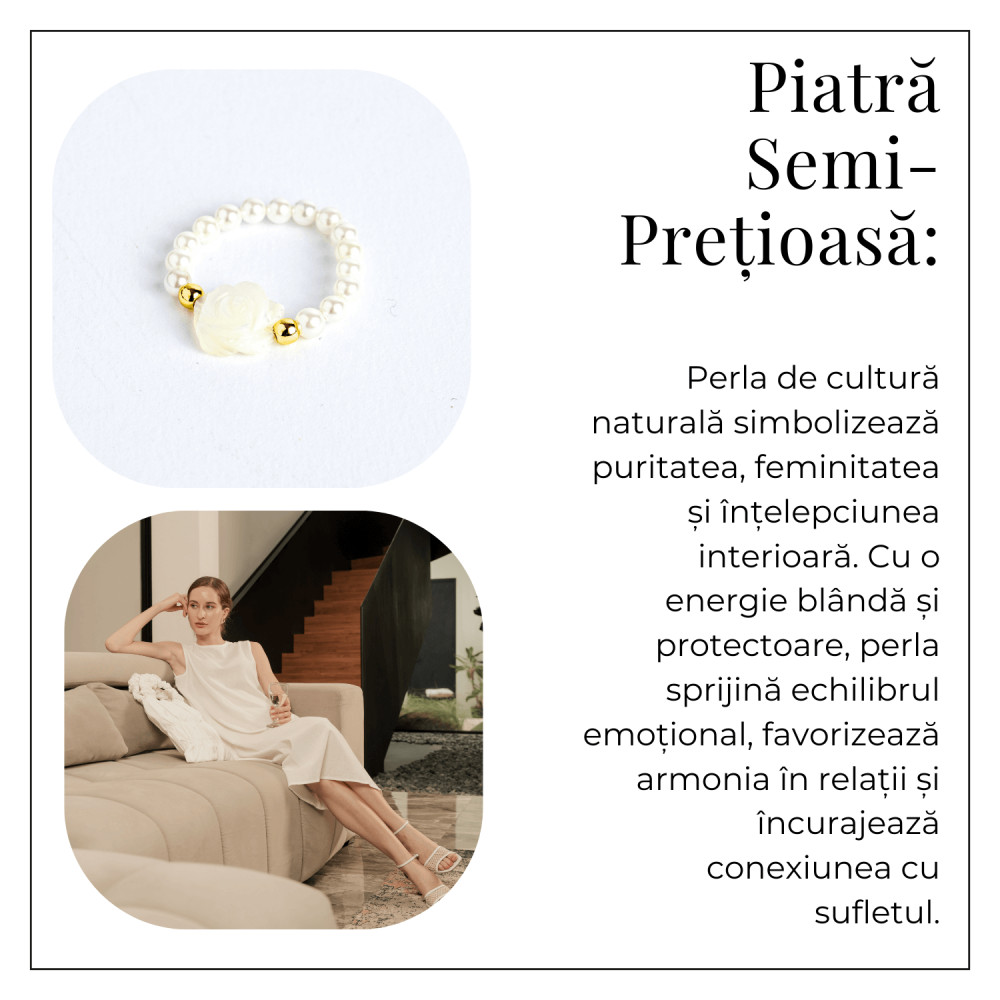 Bijuterie fina cu simbol floral – Inel cu perle si trandafir alb [6]