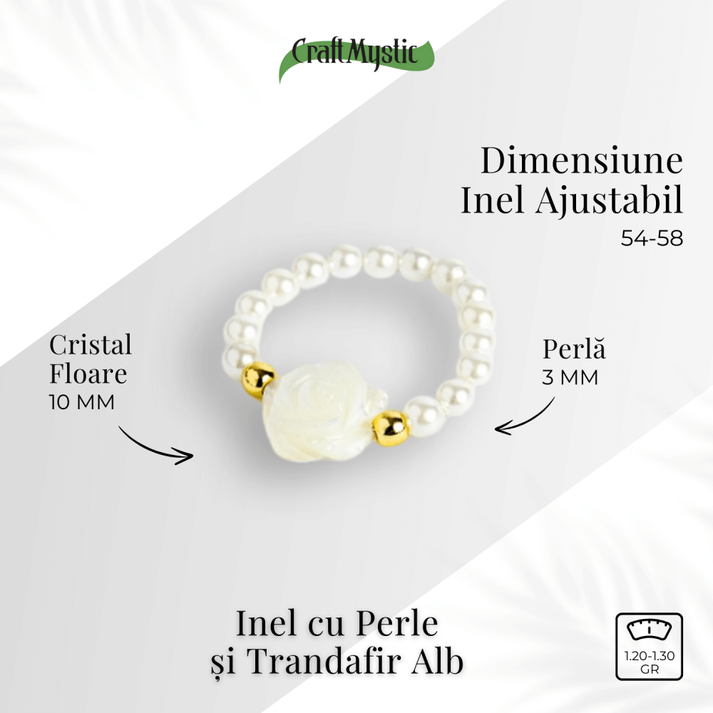 Bijuterie fina cu simbol floral – Inel cu perle si trandafir alb [4]