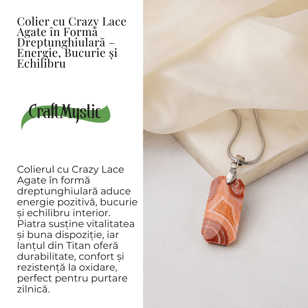 Colier Titanium cu Crazy Lace Agate Dreptunghiular – Energie Pozitiva si Echilibru Emotional [3]