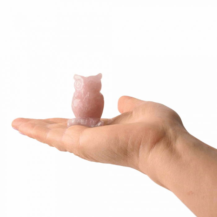 Figurina 5 cm Bufnita din cristal vindecator Cuart roz - Sculptat in forma de bufnita cu piatra vindecatoare, artizanat pentru biroul de acasa [4]