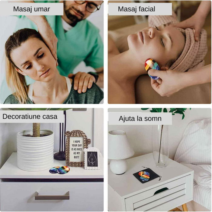 Forma ovala din pietre semipretioase 7 chakre pentru degetul mare - Utila pentru anxietate, meditatie, cristal natural de buzunar [5]