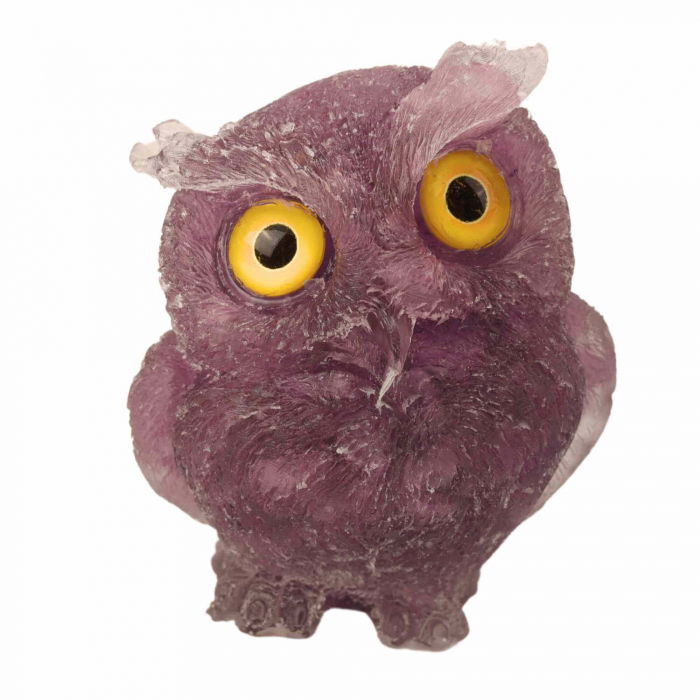 Figurina bufnita 75mm din rasina si pietre semipretioase Ametist - Decor pentru interior si exterior sculptata manual [1]