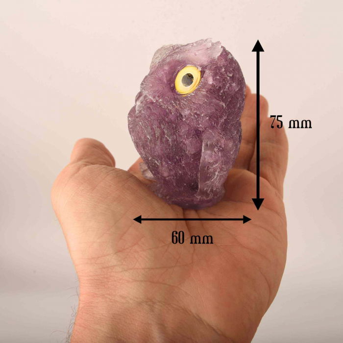 Figurina bufnita 75mm din rasina si pietre semipretioase Ametist - Decor pentru interior si exterior sculptata manual [2]
