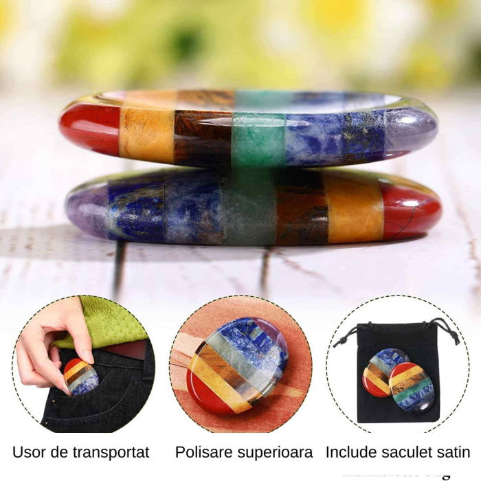 Forma ovala din pietre semipretioase 7 chakre pentru degetul mare - Utila pentru anxietate, meditatie, cristal natural de buzunar [4]