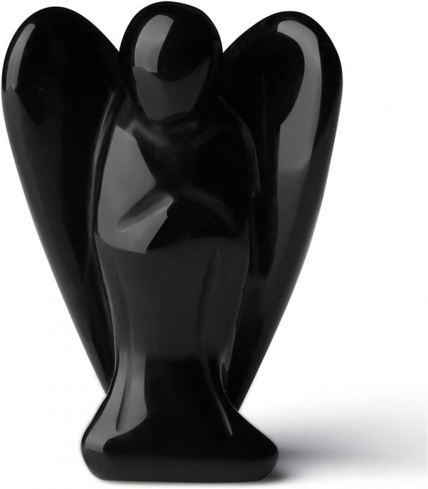 Figurina 5 cm inger din cristal vindecator Obsidian - Sculptura manuala din piatra naturala lustruita - Decor pentru camera birou cu energie reiki pentru femei barbati - Copie [6]