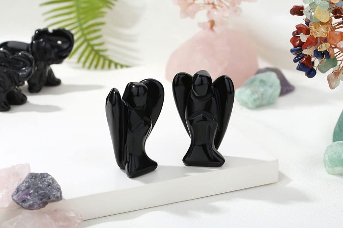 Figurina 5 cm inger din cristal vindecator Obsidian - Sculptura manuala din piatra naturala lustruita - Decor pentru camera birou cu energie reiki pentru femei barbati - Copie [5]