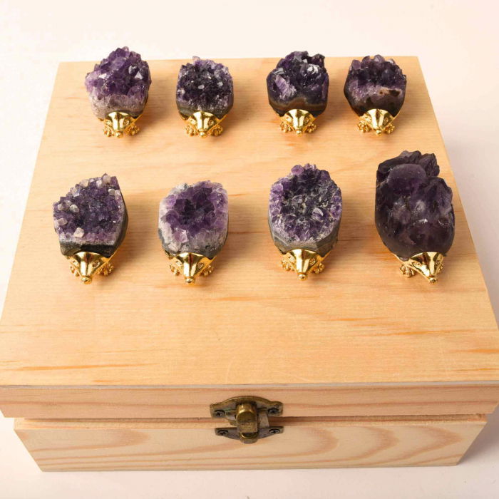 Arici Decorativ de 4 cm cu Cluster de Ametist Natural in Culorile Auriu si Argintiu [4]