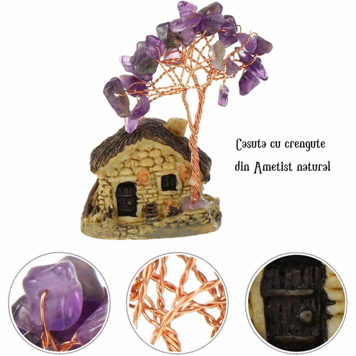 Figurina casuta cu ramuri din cristale naturale Ametist - Decoratiune interior sau exterior, pentru casa, birou, acvariu [2]