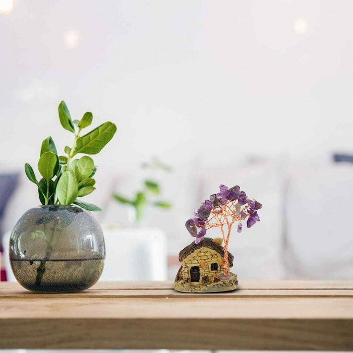 Figurina casuta cu ramuri din cristale naturale Ametist - Decoratiune interior sau exterior, pentru casa, birou, acvariu [5]