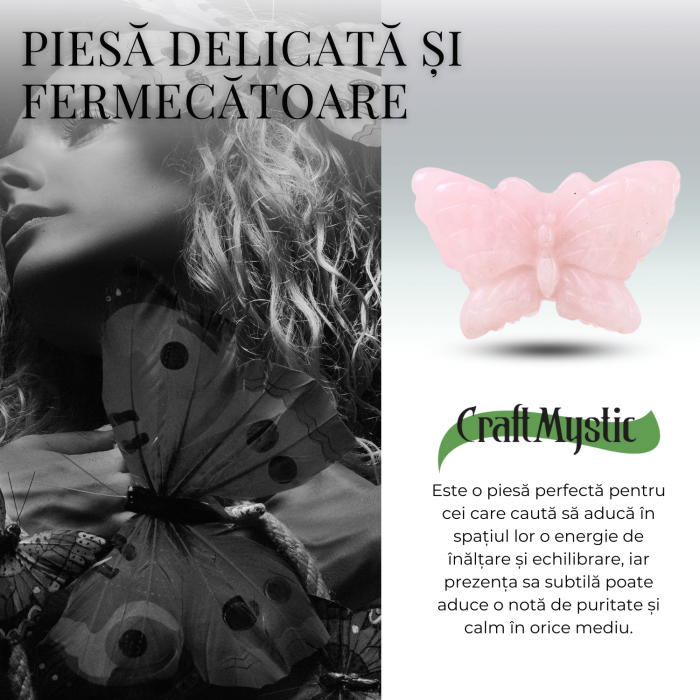 Figurina Fluture din Cuart Roz Natural, 5 cm - Incurajeaza Iubirea de Sine si Armonia Emotionala [5]