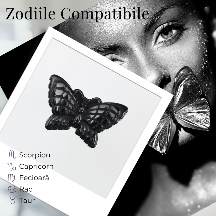 Figurina Fluture din Obsidian Natural, 5 cm - Protecție Energetica si Transformare Spirituala [5]