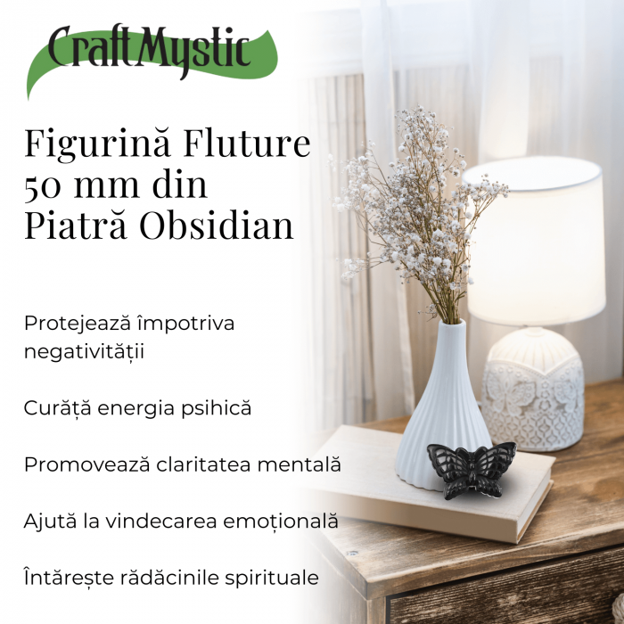 Figurina Fluture din Obsidian Natural, 5 cm - Protecție Energetica si Transformare Spirituala [6]