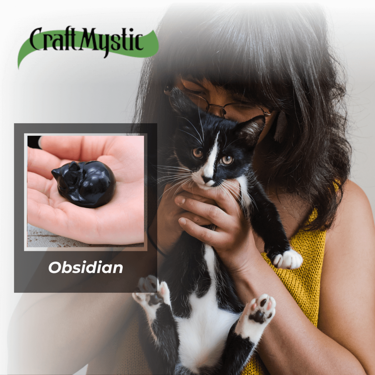 Figurina Pisicuta Adormita 4 cm din Obsidian Natural - Protectie si Liniste [4]