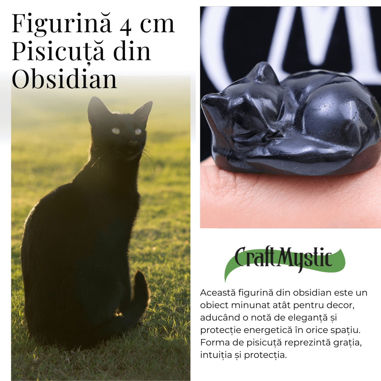 Figurina Pisicuta Adormita 4 cm din Obsidian Natural - Protectie si Liniste [3]