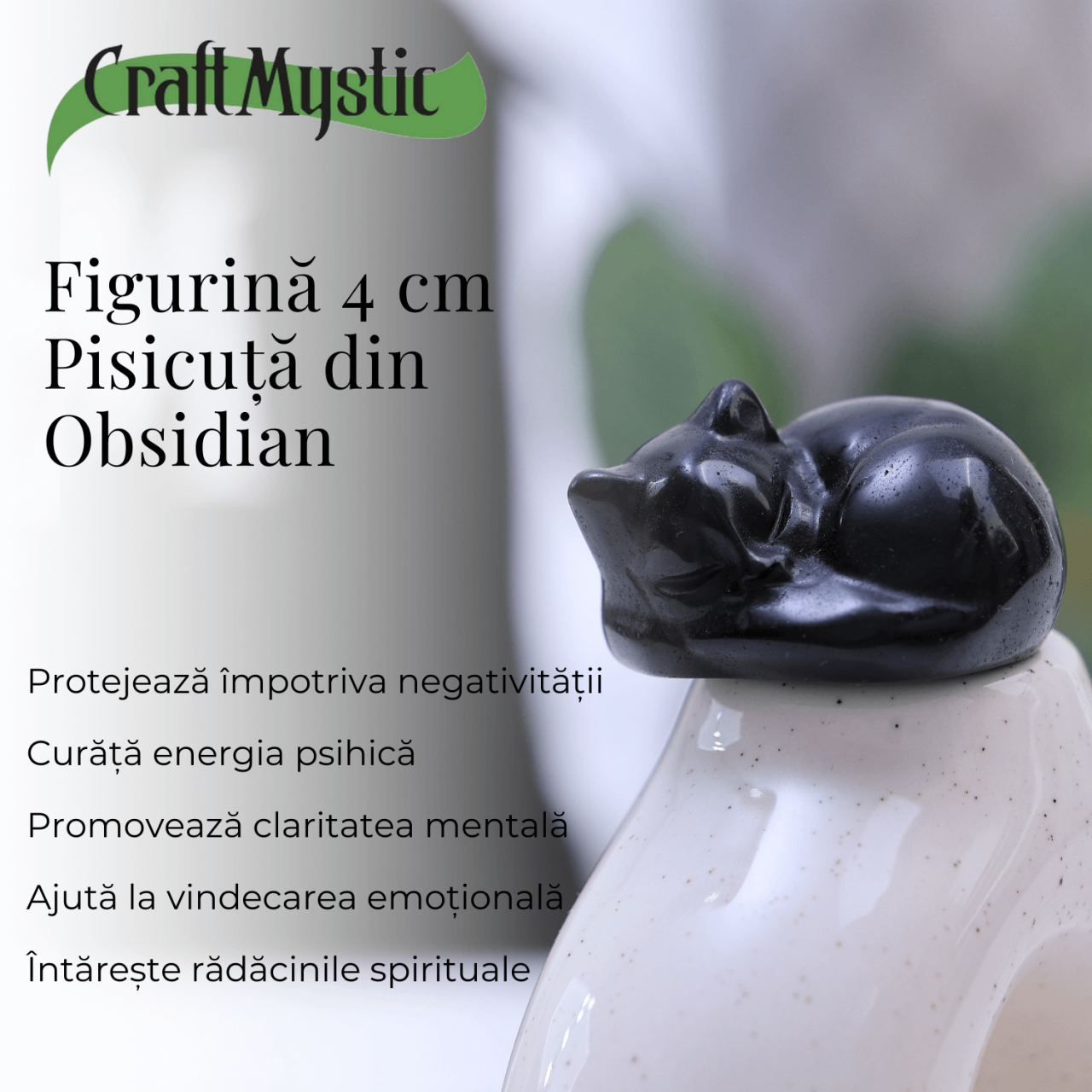 Figurina Pisicuta Adormita 4 cm din Obsidian Natural - Protectie si Liniste [2]