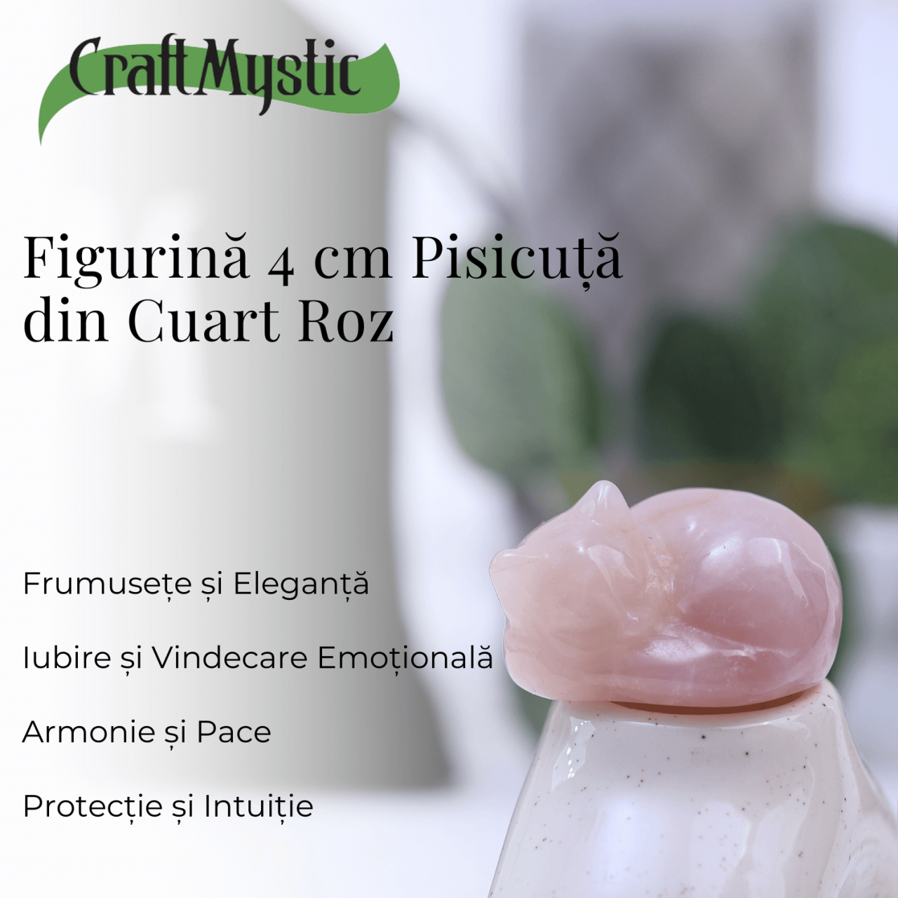 Figurina Pisicuta Adormita 4 cm din Cuart Roz - Iubire si Liniste [3]