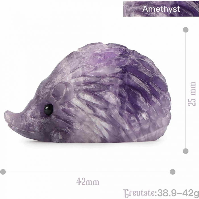 Figurina arici 4cm de cristal semipretios Ametist -Sculptata manual pentru Reiki, decoratiuni interioare [2]