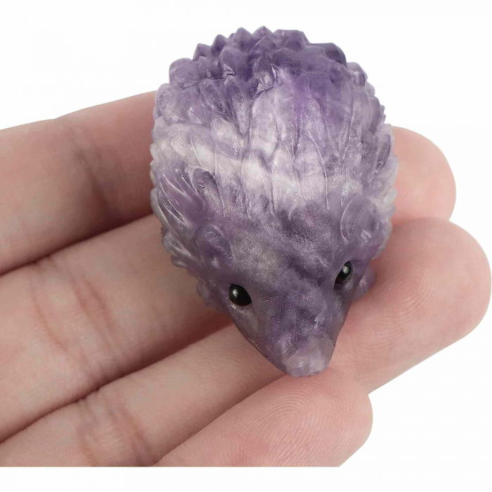 Figurina arici 4cm de cristal semipretios Ametist -Sculptata manual pentru Reiki, decoratiuni interioare [3]