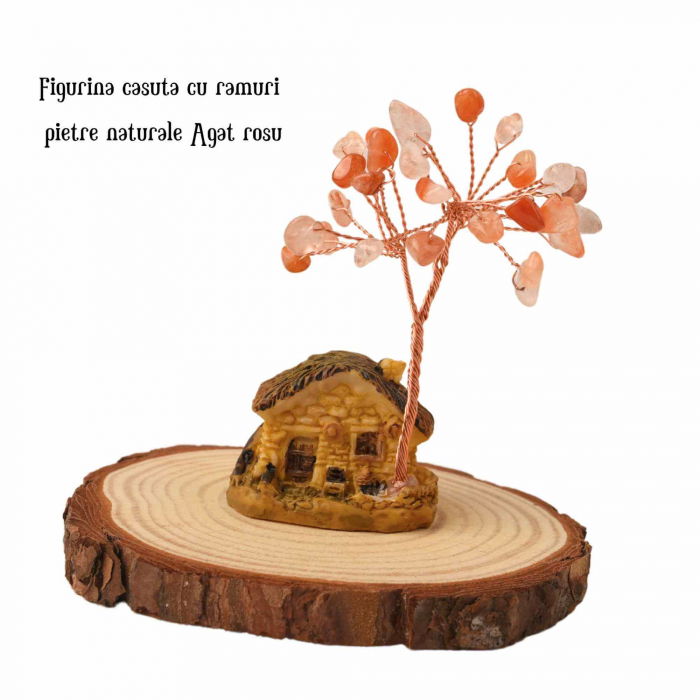 Figurina casuta cu ramuri din cristale naturale Agat Rosu - Decoratiune interior sau exterior, pentru casa, birou, acvariu [2]