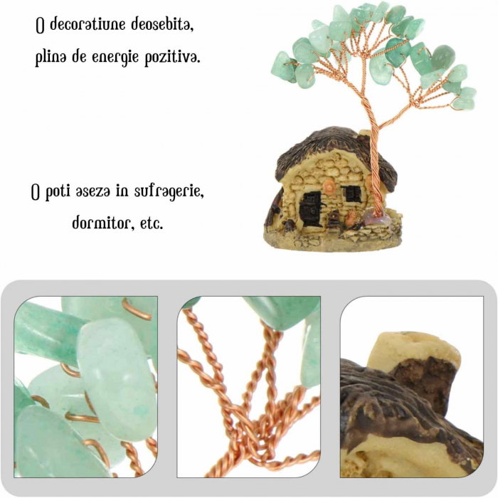 Figurina casuta cu ramuri din cristale naturale Aventurin Verde - Decoratiune interior sau exterior, pentru casa, birou, acvariu [3]